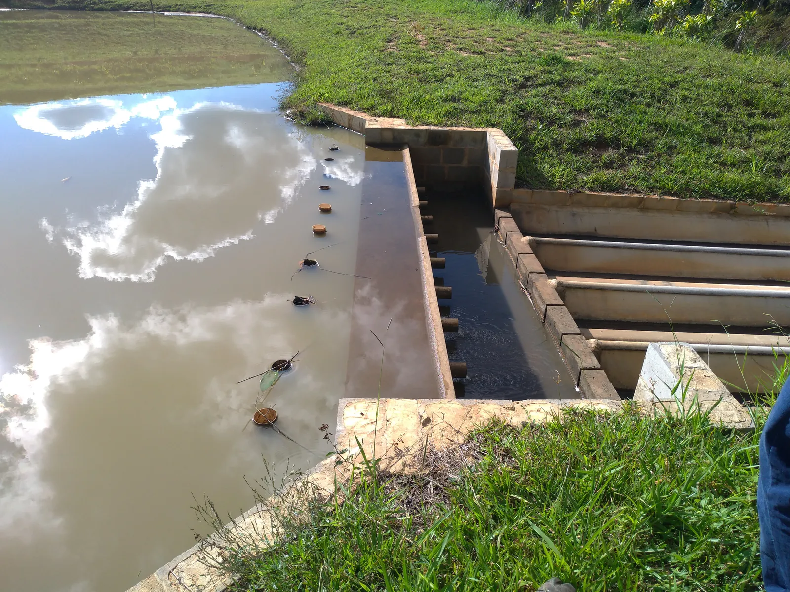 Estrutura de vertedouro e escoamento de água observados em campo